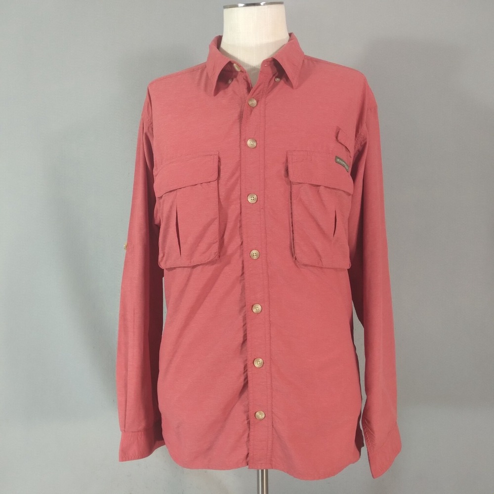 ExOfficio Outdoor Shirt Men XL Red Button Up Long Sleeve Vented Fishing Pockets